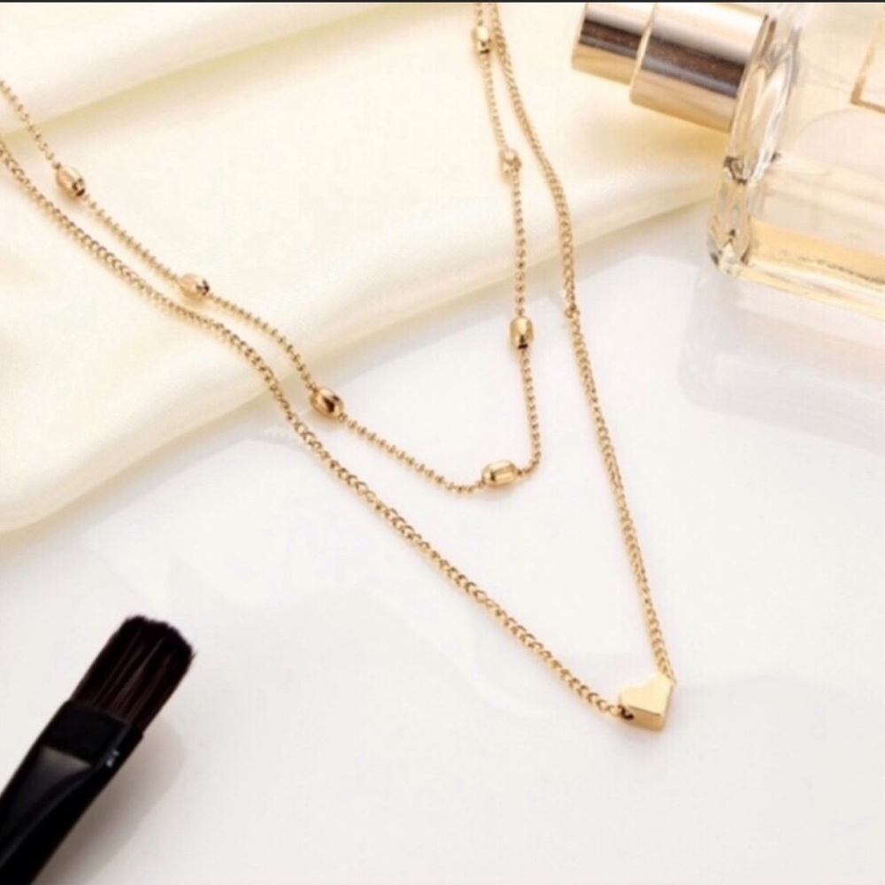 Double Layered Gold Heart Choker Necklace - Picture 4 of 6